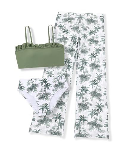 Image of Girls 3 Piece Bikini Sets Kids Swimsuit Rash Guard Pants Bathing Suit Girl Swimwear Sets for Summer Quick Dry