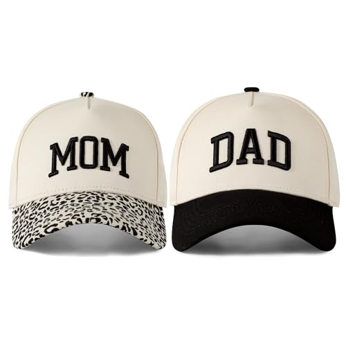 Mom and Dad Hats|New Parents Gifts|3D Embroidered Adjustable Baseball hat |Pregnancy Announcement Mother Day Father Day Birthday Gifts Beige