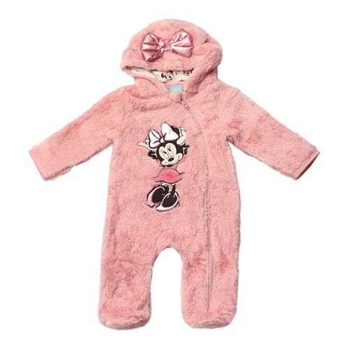 Magic Threadz Disney Clothes Minnie Mouse Baby Girls Plush Hooded Pram – Cozy Fleece Coverall with Ears for Infant (0–6/9M)