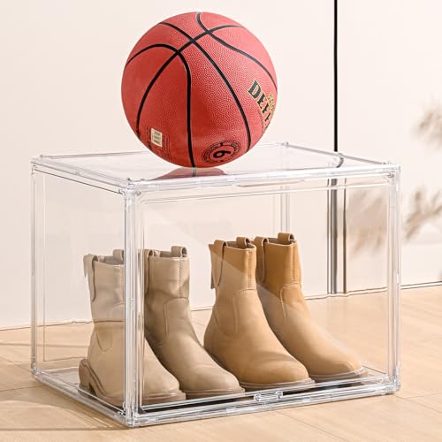 Image of XXX-Large Clear Display Case 17.7 inch x 13 inch x 13 inch Extra Large Display Organizer Box with Magnetic Door, Stackable Acrylic Storage Bin for Boots, Shoes, Collectibles, Bags, Figures