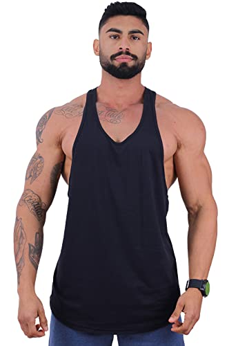 Regata Longline Super Cavada Masculina MXD Conceito Cores Lisas Casuais Academia Treino (GG, Preto)