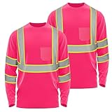 W&H Safety Shirt Long Sleeve High Visibility Reflective Breathable T Shirt for Work Warehouse Construction...
