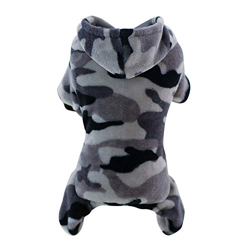 Hiloo Camouflage Fleece Pet Dog Clothes Double Suede Four Legged Clothes with Hood Clothes for French Bulldog Pug,Gray,M