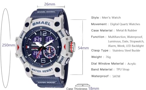 Image of Men's Watches Multi Function Military S-Shock Sports Watch LED Digital Waterproof Alarm Watches, 8007 Dark Blue