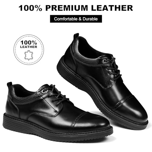 Image of Men's Full-Grain Leather Oxfords, Business Formal Dress Shoes with Arch Support, Comfortable for Office, Daily & Dating