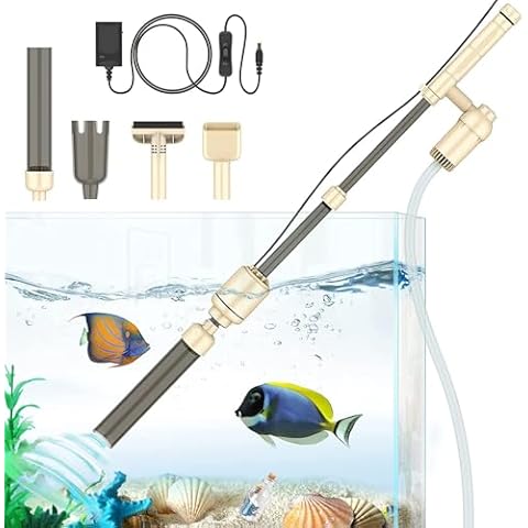 bedee Electric Aquarium Gravel Cleaner Vacuum, Fish Tank Vacuum Gravel Cleaner, 6 in 1 Automatic Aquarium Vacuum Cleaner Kit for Water Changing & Wash Sand with Adjustable Water Flow, DC 12V, 18W Cover