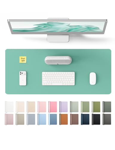 Image of YSAGi Leather Desk Protector, Office Mat, Large Mouse Mat, Non-Slip PU Leather Blotter, Laptop Desk Pad, Waterproof Writing Pad for Office and Home (Green-Blue, 23.6 inch x 13.8 inch)