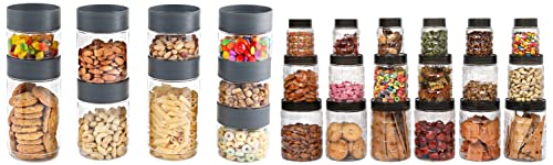 Image of Cello Modustack Plastic Container, 9-Pieces, Grey, Capacity - 500ml, 750ml, 1000ml Checkers Plastic PET Canister Set, 18 Pieces, Clear