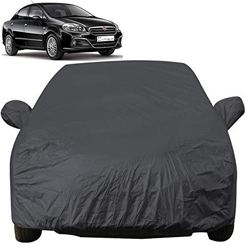 Image of Autofact Car Body Cover with Mirror Pockets Compatible for Fiat Linea (Triple Stitched, Bottom Fully Elastic, Dark Grey)