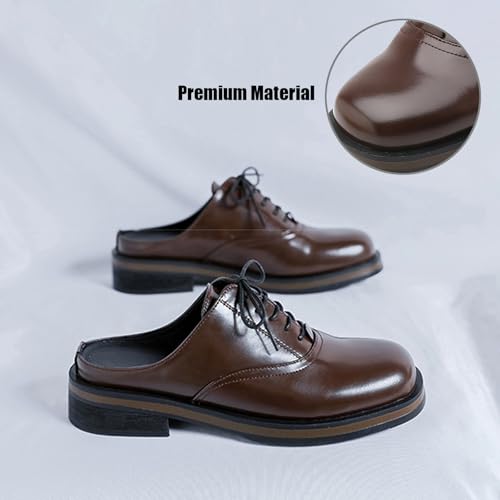 Men's Leather Platform Chunky Heel Slingback Oxford Slippers Fashion Round Toe Lace up Block Heel Slip-On Dress Mules Clog for Leisure Daily Business Work2
