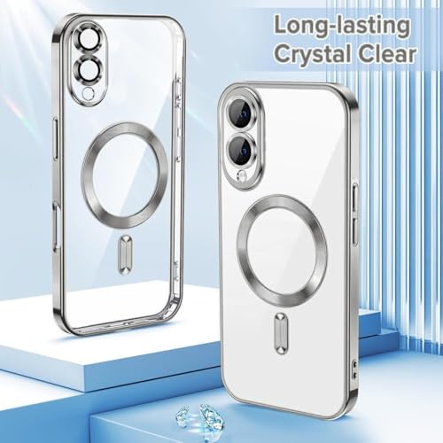Image of VONZEE Clear Logo Electroplating Transparent Case for Samsung Galaxy S25 Edge 5G, Magnetic Plating [Support for MagSafe Charger] Electroplate TPU Cover - Grey