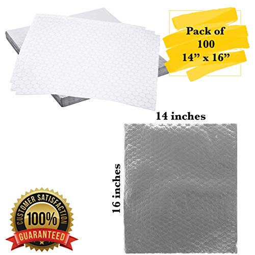 MM Foodservice Insulated Cushion Foil Wrap, Insulated Foil Sandwich Wrap, Pre Cut Honeycomb Insulated Wrap Sheets, 14 x 16 Inches (Pack of 100)