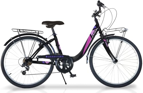 BICI MISURA 26 DONNA AURELIA DINO BIKES DA PASSEGGIO FEMMINILE TELAIO VENERE BICICLETTA CITY CAMBIO SHIMANO 6V MADE IN ITALY ART. 604R (NERO FUXIA)