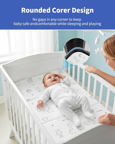 Image of Trifold Pack and Play Mattress - 38 inchx26 inch Dual-Firmness Memory Foam Pack N Play Mattresses with Travel Bag, Foldable Animal Mattress for Pack n Play, Portable & Removable Cover