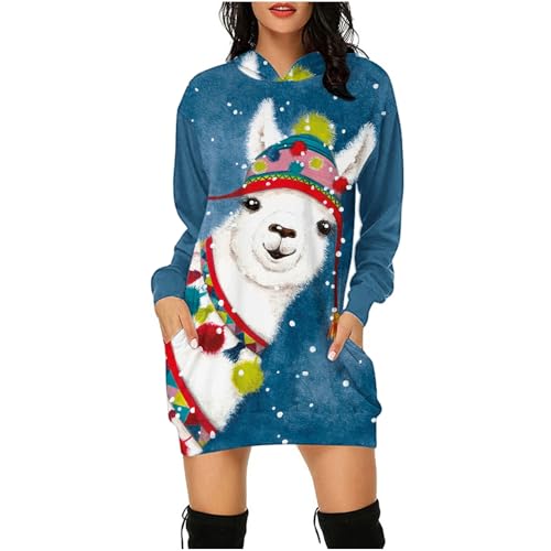 Gubsssl Weihnachtskleid Damen Kleider Weihnachten Vintage Weihnachtskleider Christmas Muster Kleid mit Taschen Weihnachtskleidung Weihnachtsoutfit...