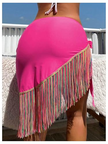 SweatyRocks Women's Fringe Tie Knot Bathing Suit Beach Swimsuit Cover Up Skirt Sarong Wraps2