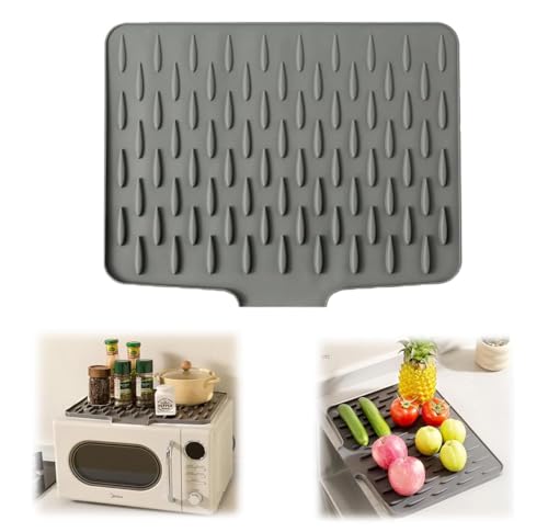 Silicone Draining Mat, HISAMGO Upgrade Draining Board mats, Heat-Resistant & Non-Slip Mat for Drip-Free Drying, Folding Draining Board Mat for Kitchen Counter, Sink, Table, 12.8x15.7inch, Grey