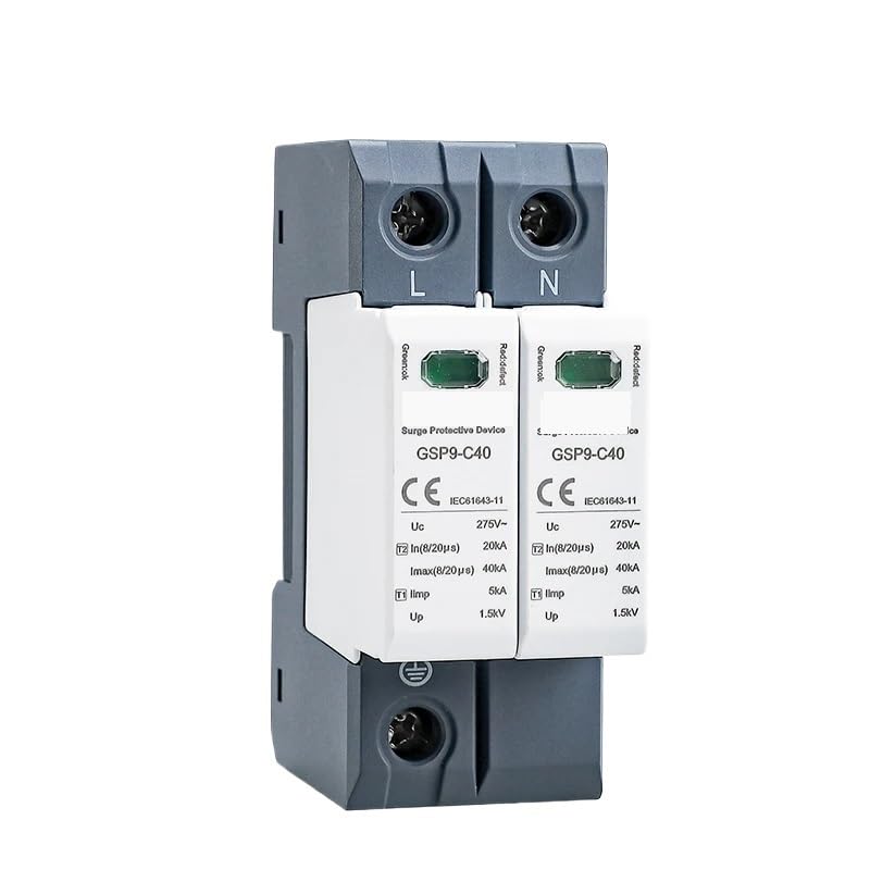 GSP9 2P AC SPD 20KA-40KA AC275V AC385V 400V 440V House Surge Protector Protection Protective Low-Voltage Arrester Device(1P NPE AC275V 40KA)