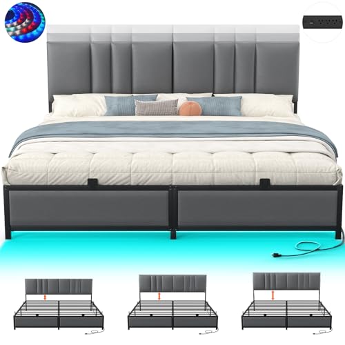Besiost King Size Bed Frame with 3 Height Adjustable Headboard,