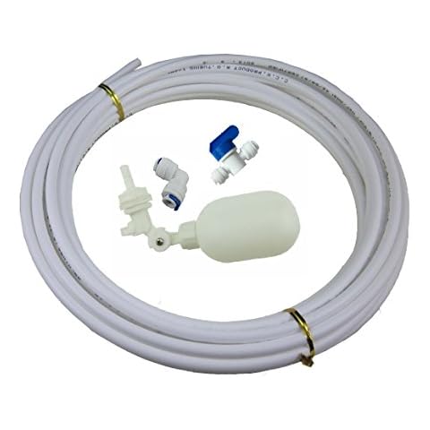 Liimevvon 1/4 inch Tube Float Valve Kit for RO Water Reverse Osmosis System water filter Push in to Connect Pipe Hose Tube Fittings（ball valve +L+15 feet pipe） (white) Cover