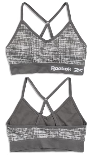 Reebok Women's Bra - Seamless Performance Cami Bralette (2 Pack), Size Large, Grey Jacquard/Black #TOP5