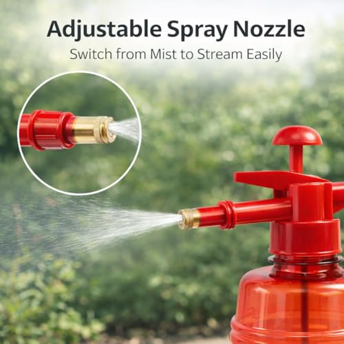 Image of MIKANIX Manual Pressure Spray Bottle for Gardening & Cleaning | Hand Pump Water Sprayer with Adjustable Nozzle | Multipurpose Plant Mister for Indoor & Outdoor (1.5L, RED)
