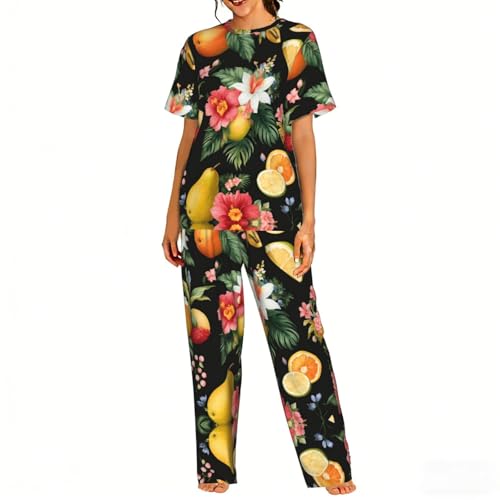 Ensemble pyjama doux fruits tropicaux vêtement nuit femme décontracté