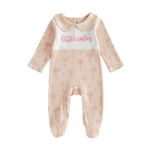 Image of Socutebabe Newborn Baby Girl Coming Home Outfit Ruffle Romper Onesie Cute Ribbed Knit Jumpsuit Winter Clothes and Headband