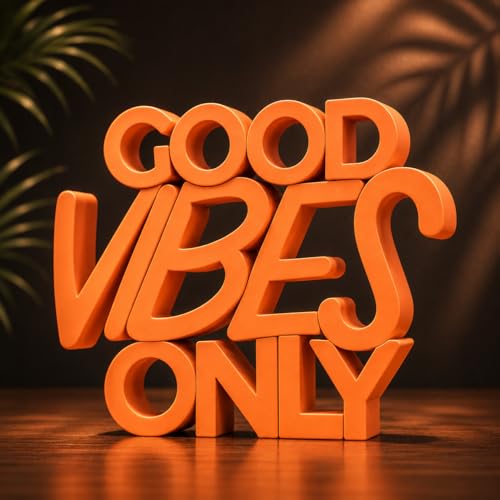 Image of Mad Masters Good Vibes Only Motivational Desk Decor - Aesthetic Table, Shelf & Wall Showpiece for Home Office, Business. Vastu Friendly Gifting, Burnt Orange (20.3 x 16.5 x 2.5 cm)