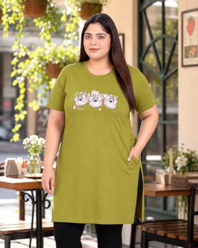 Image of In Love Women's Printed Cotton Plus Size Longline T-Shirt with Pockets | Cotton fabric - soft longline T-shirt with easy plus-size fit