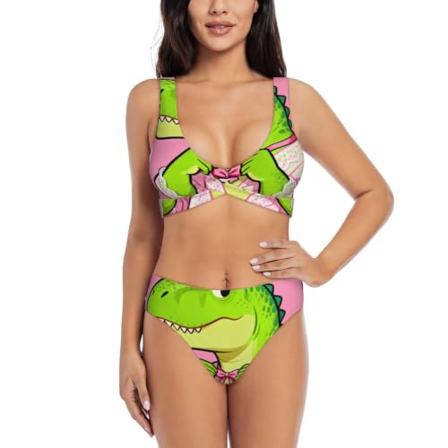Bikini croisé push-up à coussinets amovibles | Maillot dentelle dinosaure femme