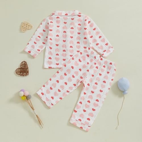 Toddler Boy Girl Valentines Pajamas Cute Heart Print Long Sleeves Shirt and Elastic Pants Loungewear Sleepwear4