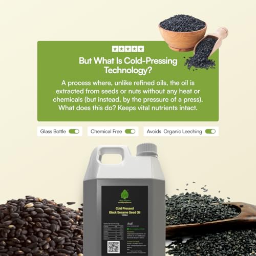 Image of Village-Organica Cold-Pressed Black Sesame Oil 5 Litre HDPE Can | 100% Pure & Natural | Bulk Cooking, Skin & Hair Care | Antioxidant & Nutrient-Rich Wellness Oil