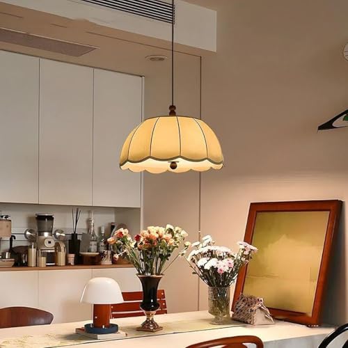 Lampe suspendue en tissu et bois de noyer rétro japonais pour salle à manger