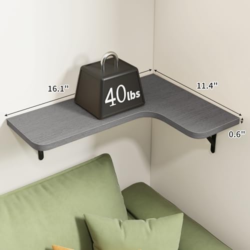 Fixwal Corner Shelves Set of 5 Rustic Wooden Corner Shelves Wall Mounted Bathroom Kitchen Bedroom Home Decor Laundry Room Living Room (Grey)