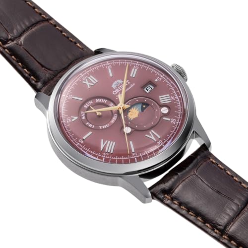 Image of Orient Bambino Bambino Sun & Moon Automatic Wristwatch, Mechanical, Automatic, RN-AK0807R, Men's Bordeaux, red (bordeaux)