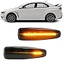 NSLUMO Sequential Amber LED Side Marker Light for Mitsubishi Lancer Evolution X Mirage Outlander Sport Front Side Fender Turn Signal Repeater Lamps Smoked Lens