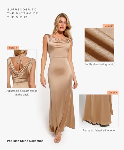 Image of Popilush Shapewear Maxi Dress Sleeveless Long Formal Dresses | Built-In Bra, Stretch Satin Fabric, Light Tummy Control, Garden Wedding Cocktail Summer Party Dress