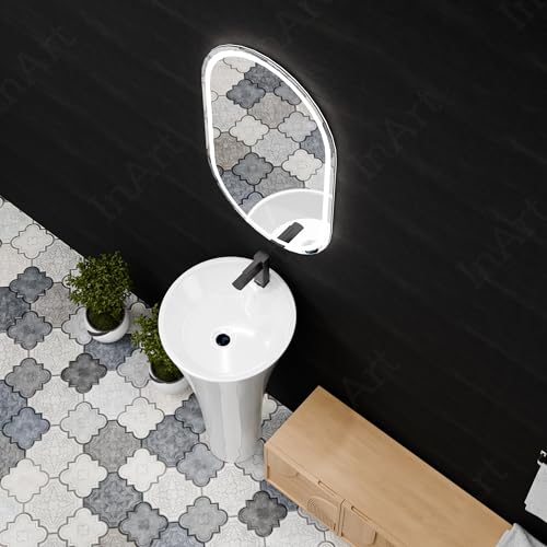 Image of InArt One Piece Ceramic Pedestal Free Standing Round Wash Basin for Living Room and Bathroom (15 x 15 x 32 Inch, White)