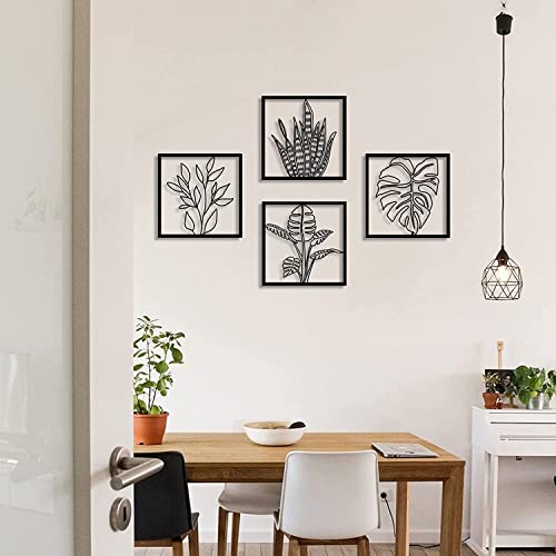Linpla 4 Pack Black Metal Wall Decor Art, Square Wall Sculptures For Living Room Bathroom Bedroom Dining Room, Black Wall Art For Kitchen (10X10 Inch) #TOP4
