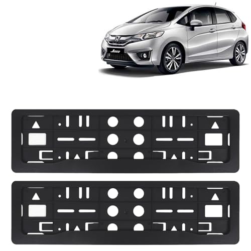 Image of KINGSWAY Jazz Car Number Plate Frames for All 2014 to 2018 Models of Honda Car Registration Plate Holders, Black Licence Plate Covers (Front and Rear), Universal Size 51.5 x 14.5 cm