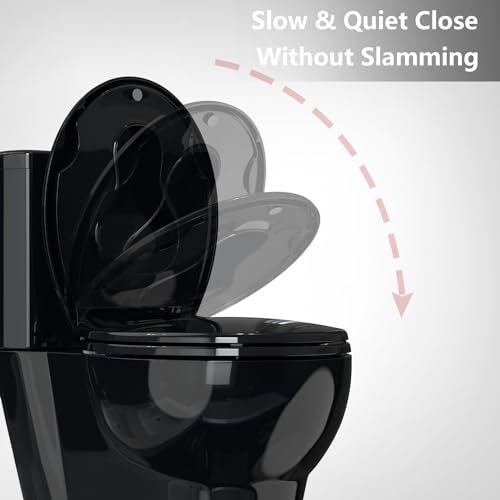 Round Toilet Seat with Built-in Toddler Seat for Easy Potty Training – Slow Close Feature,Easy Install and Clean, Perfect for Both Adults and Children,Black