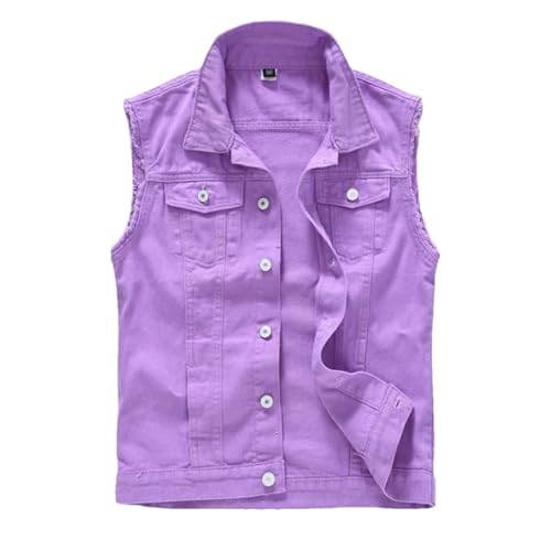 Men's Sleeveless Jeans Jacket Purple Denim Vest Streetwear Lapel Gilet
