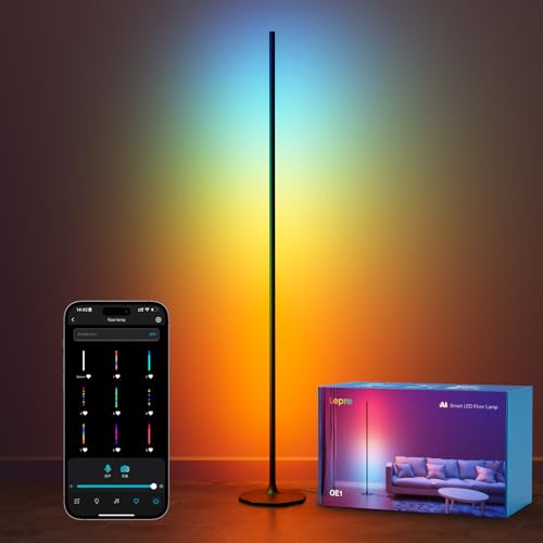 Lepro OE1 AI Piantana Lampada da Terra,Smart Lampade da Terra RGBIC Funziona con Alexa,Design Minimalista per Soggiorno,Camera da Letto,Natale Decorazioni,Progettista Illuminazione AI Personalizzato
