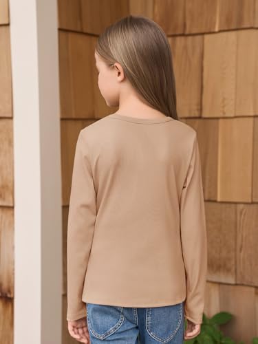 Image of Haloumoning Girls Long Sleeve Shirts Crewneck Ruched Side Slim Fit Tops Ribbed Knit Casual Tee Shirt 4-15 Years