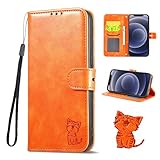 Xperia 1 VI ケース 手帳型 エクスペリア SO-51E SOG13 XQ-EC44 手帳ケース エクスペリアso-51eケース sog13スマホケース case 笑顔猫ちゃん ストラップ付き カード入れ スタンド機能 (Xperia 1Ⅵ SO-51E SOG13 XQ-EC44対応) オレンジ