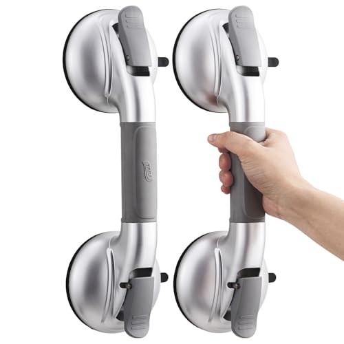 TAILI Grab Bars for Bathtubs and Showers,2 Pack Shower Handles for Elderly Suction,Maximum 330lbs,Shower Bar with Upgraded Rubber Suction Cups,Safety Grip for Senior, No Drilling Removable,Silver