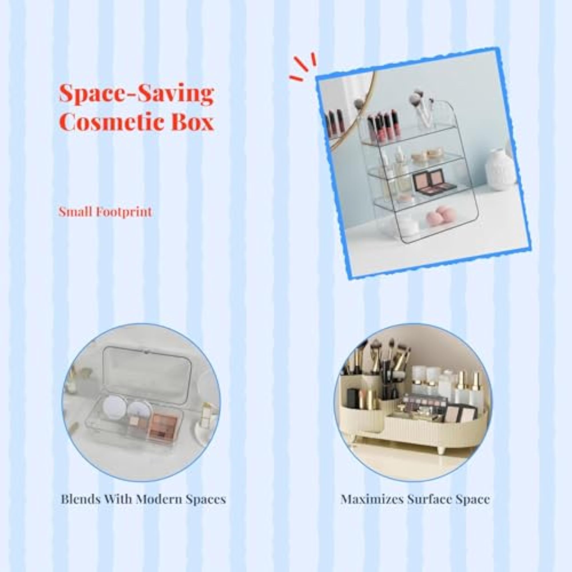 Makeup Organizer, Transparent Lid, Large Capacity
