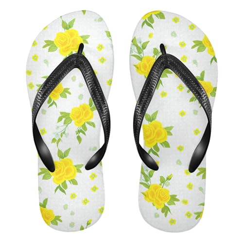 Burbuja Yellow Roses Flip Flops for Women Men, Soft Thong Sandals Rubber Slippers for Pool Beach Essentials