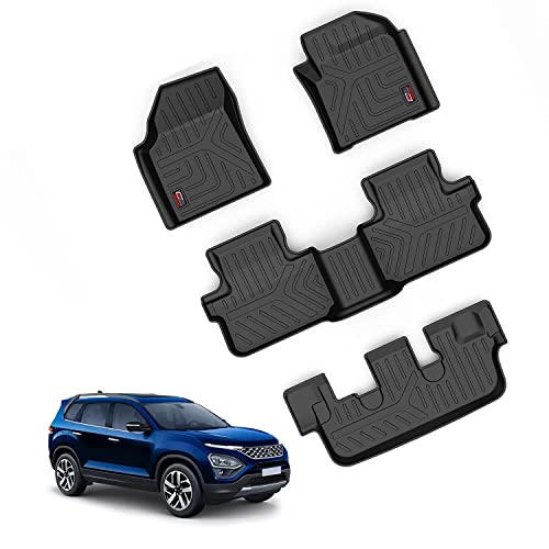 Image of GFX Tpv Car Floor Mats (After-Market) Premium Life Long Foot Mats Compatible with Safari 2020 /21 (6 Seater-Automatic) (Black)
